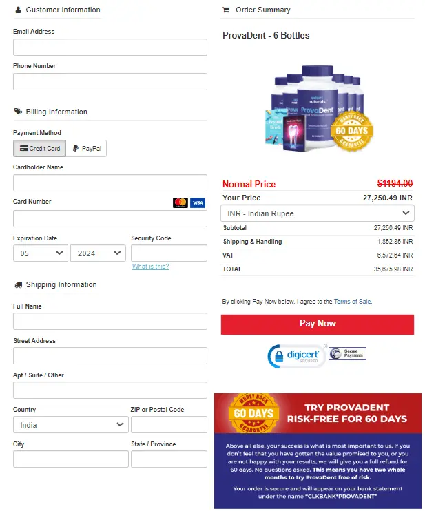 Provadent Secure Order Form